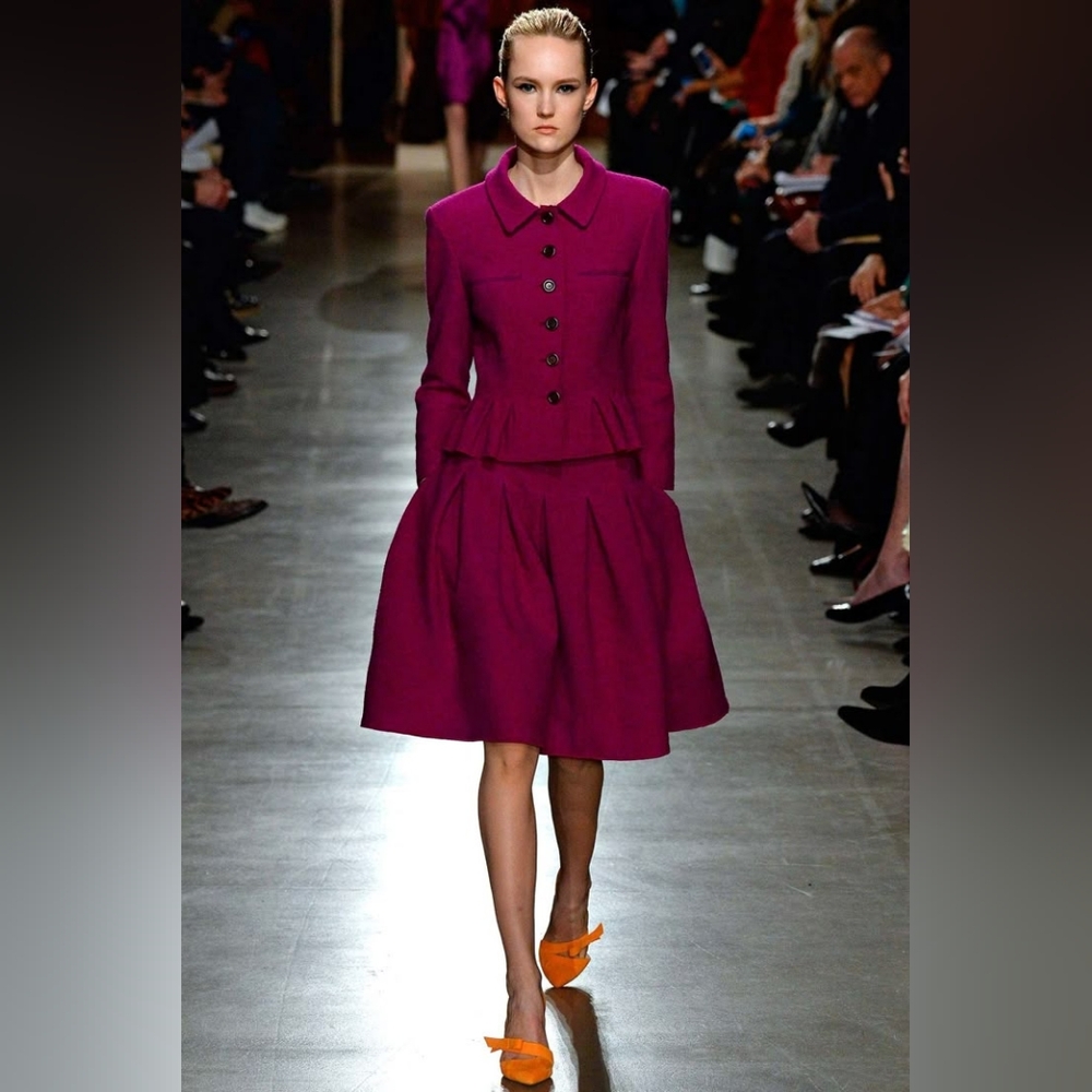□$5,200 OSCAR DE LA RENTA PURPLE ICONIC SOFT WOOL JACKET SKIRT SUIT US 12 - Picture 13 of 14